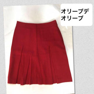 オリーブデオリーブ(OLIVEdesOLIVE)のオリーブデオリーブ 赤 ウール 膝丈スカート プリーツスカート(ひざ丈スカート)