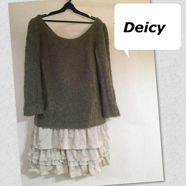 deicy(デイシー)のdeicyデイシー ニット ドッキングワンピース フリル カーキ スナイデル レディースのワンピース(ひざ丈ワンピース)の商品写真