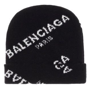 バレンシアガ(Balenciaga)のバレンシアガ　バージンウールロゴニットキャップ　ブラック(ニット帽/ビーニー)