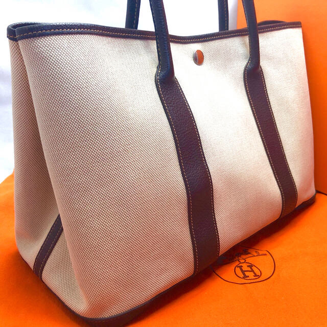 希少 黒入荷! Hermes - エルメス ガーデンパーティ ベージュ×ブラウン