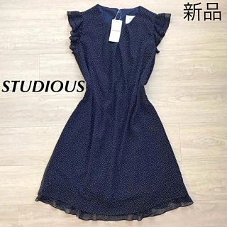 ステュディオス(STUDIOUS)の新品♦︎STUDIOUS ドット柄 ノースリーブ ワンピース ブラック M(ひざ丈ワンピース)