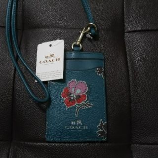 コーチ(COACH)のCOACH IDホルダー新品(ブルー花柄)(パスケース/IDカードホルダー)