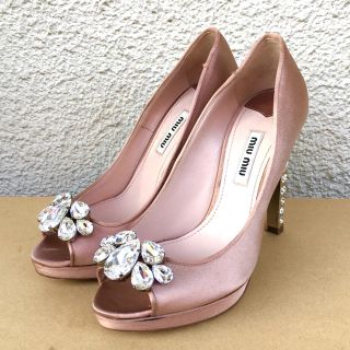 ミュウミュウ(miumiu)のミュウミュウ正規品オープントゥ大人気ビジュー(ハイヒール/パンプス)