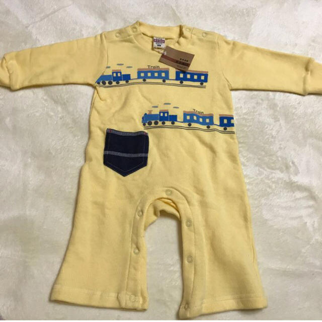 【期間限定!最安値挑戦】 要コメント!babyたん 電車プリント 両肩スナップ2個 黄色系 カバーオール 【期間限定!最安値挑戦】 要コメント!babyたん 電車プリント 両肩スナップ2個 黄色系 カバーオール