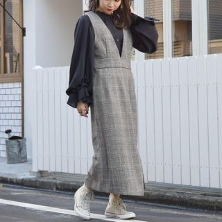 ダブルクローゼット(w closet)のw closet グレンチェックワンピース ジャンスカ(ひざ丈ワンピース)