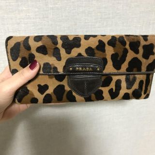 PRADA プラダ ハラコ レオパード ヒョウ柄 三つ折財布 短財布