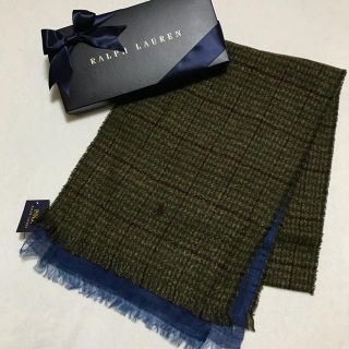 ポロラルフローレン(POLO RALPH LAUREN)の1点のみ☆新品✨異素材ミックス マフラー / モスグリーン チェック柄(マフラー)