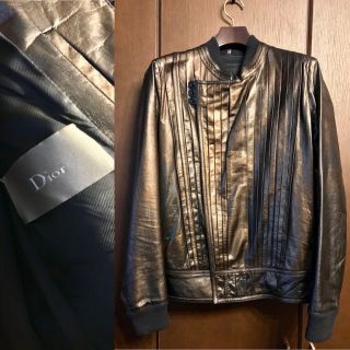 ディオールオム(DIOR HOMME)の【極美品】Dior homme 牛革ダーツレザージャケット ライダースジャケット(レザージャケット)