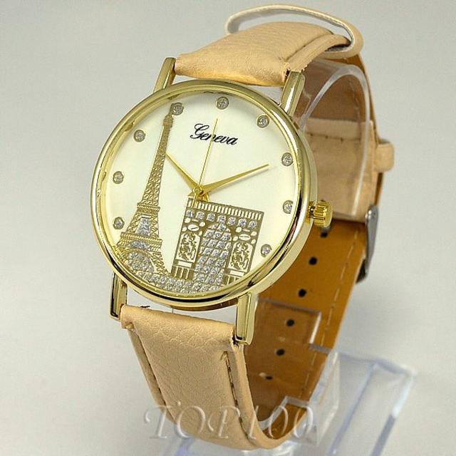 腕時計 レディース メンズ 白 ベージュ ゴールド 革ベルト 激安!! 0006 レディースのファッション小物(腕時計)の商品写真