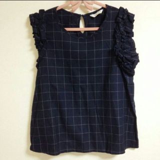 シマムラ(しまむら)の新品♡袖フリルカットソーＬ♡ネイビー(その他)