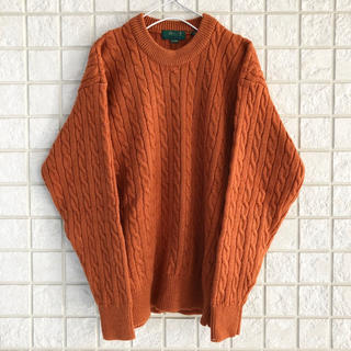 used wool 100% ケーブルニット セーター オレンジ メンズ M(ニット/セーター)
