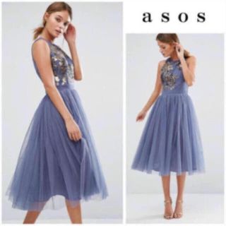 エイソス(asos)の【売り切り価格】 モーヴ asos チュール ワンピース ドレス(ミディアムドレス)