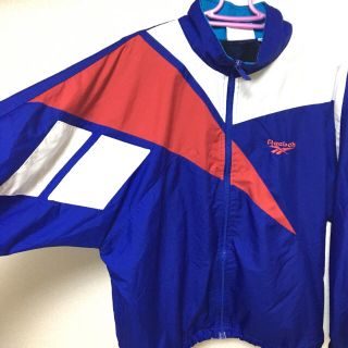 リーボック(Reebok)の90s Reebok リーボック ナイロンジャケット S ロゴ 古着 青 ブルー(ナイロンジャケット)