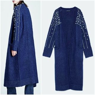 ザラ(ZARA)のZARAパール付きロングカーディガンBLAMINKアパルトモンESTNATION(カーディガン)