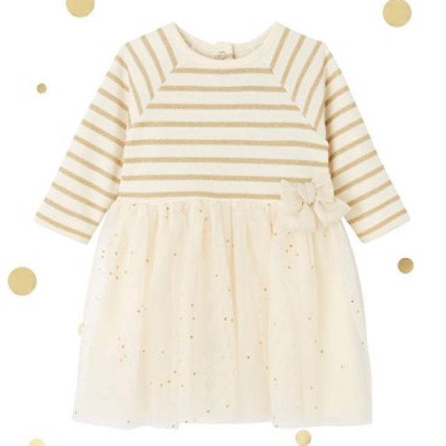 PETIT BATEAU(プチバトー)の24m 新品 プチバトー ラメマリニエールチュール切替ワンピース キッズ/ベビー/マタニティのキッズ服女の子用(90cm~)(ワンピース)の商品写真