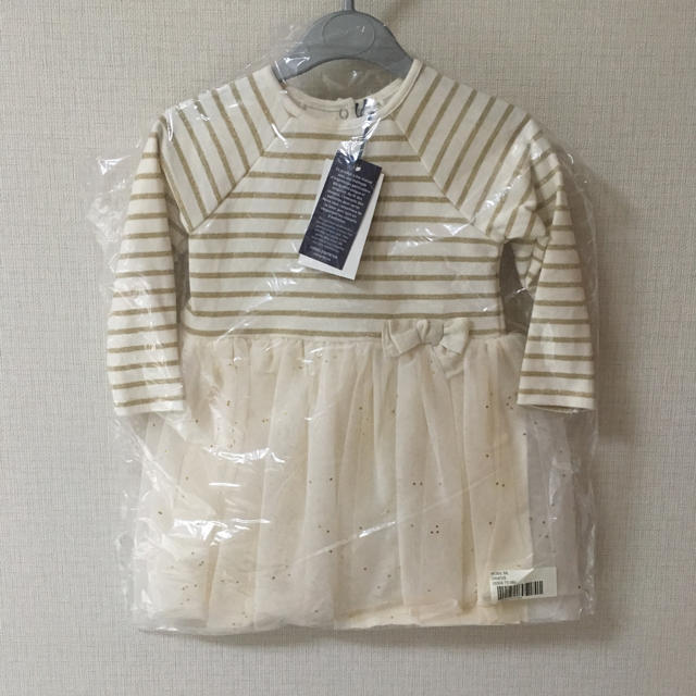 PETIT BATEAU(プチバトー)の24m 新品 プチバトー ラメマリニエールチュール切替ワンピース キッズ/ベビー/マタニティのキッズ服女の子用(90cm~)(ワンピース)の商品写真