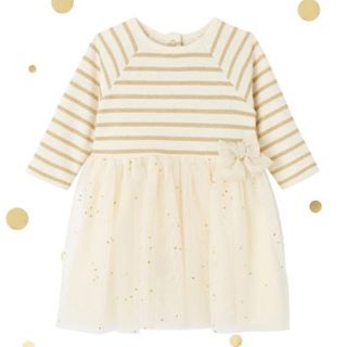 プチバトー(PETIT BATEAU)の24m 新品 プチバトー ラメマリニエールチュール切替ワンピース(ワンピース)