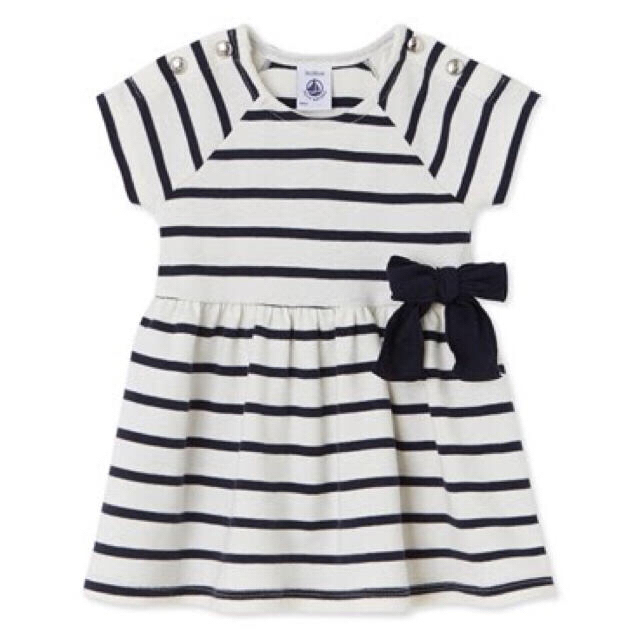 PETIT BATEAU(プチバトー)のnico様専用☆36M プチバトー マリニエールリボン付半袖ワンピース キッズ/ベビー/マタニティのキッズ服女の子用(90cm~)(ワンピース)の商品写真