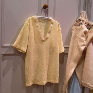 エディットフォールル(EDIT.FOR LULU)の明日配送♡vintagefrance♡yellowサーマルカットソー古着(カットソー(半袖/袖なし))