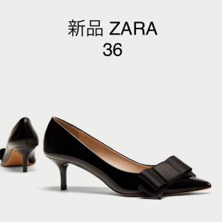 ザラ(ZARA)の新品 ZARA ザラ サテンリボン付き エナメルポインテッドパンプス(ハイヒール/パンプス)