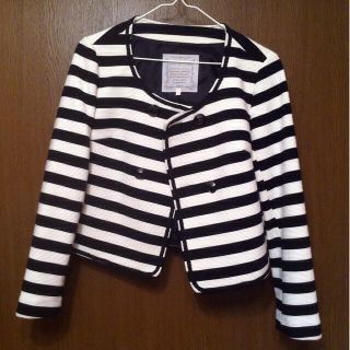 ボーダー ジャケット ノーカラー(ノーカラージャケット)