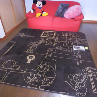 ミッキーマウスラグ☆2畳用 ブラウン 185×185㎝(ラグ)
