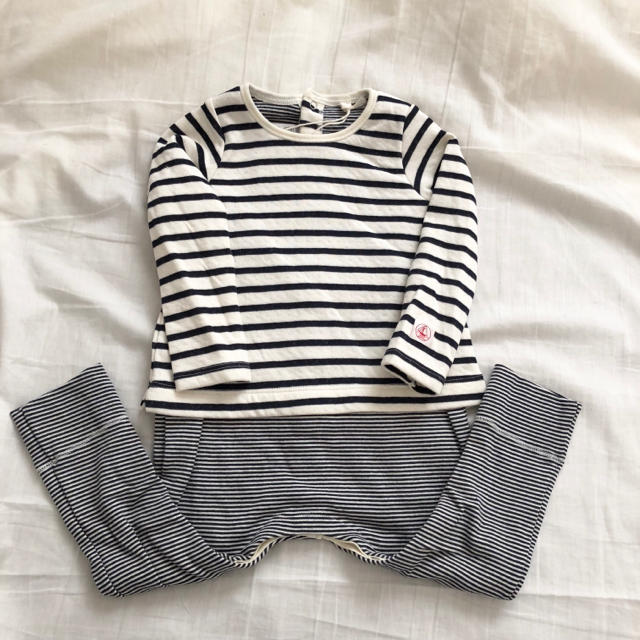 PETIT BATEAU(プチバトー)のゆー様専用☆12m プチバトー マリニエールセットアップロンパース キッズ/ベビー/マタニティのベビー服(~85cm)(ロンパース)の商品写真