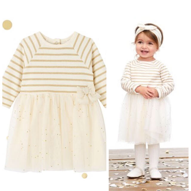 PETIT BATEAU(プチバトー)のSALE☆36m プチバトー ラメマリニエールチュール切替ワンピース キッズ/ベビー/マタニティのキッズ服女の子用(90cm~)(ワンピース)の商品写真