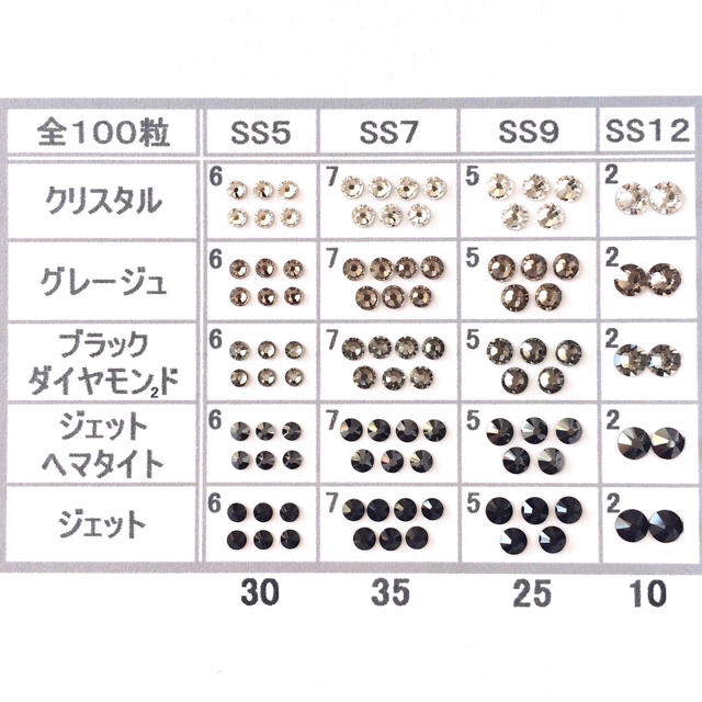 SWAROVSKI(スワロフスキー)の◆ネイルサイズ【スワロフスキー】モノトーンmix 100粒 2セット コスメ/美容のネイル(デコパーツ)の商品写真