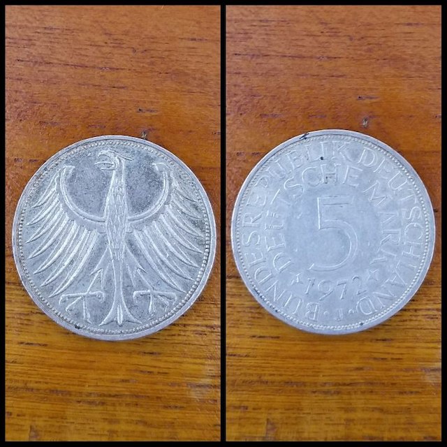 コインリング　ドイツ　5マルク銀貨　シルバーアドラー　年号面　AHD