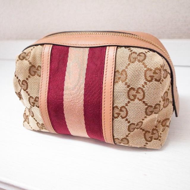 Gucci(グッチ)の正規品♡美品♡グッチ ポーチ GG柄キャンバス ピンク バッグ 財布 小物 レディースのファッション小物(ポーチ)の商品写真