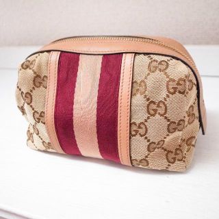 グッチ(Gucci)の正規品♡美品♡グッチ ポーチ GG柄キャンバス ピンク バッグ 財布 小物(ポーチ)