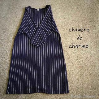 シャンブルドゥシャーム(chambre de charme)のドルマンスリーブ。ネイビーストライプ。chambre de charme(ひざ丈ワンピース)