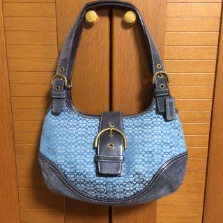 コーチ(COACH)の激かわ COACH人気のブルーミニシグネチャ柄ショルダートートバッグ(ショルダーバッグ)