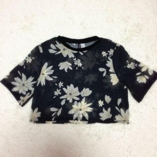 エイチアンドエム(H&M)のH&M♡透けトップス♡黒♡花柄(カットソー(半袖/袖なし))