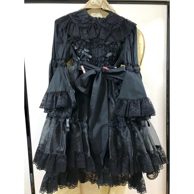 metamorphose temps de fille(メタモルフォーゼタンドゥフィーユ)のメタモルフォーゼ オーガンジーベビードール 黒 レディースのフォーマル/ドレス(ミディアムドレス)の商品写真