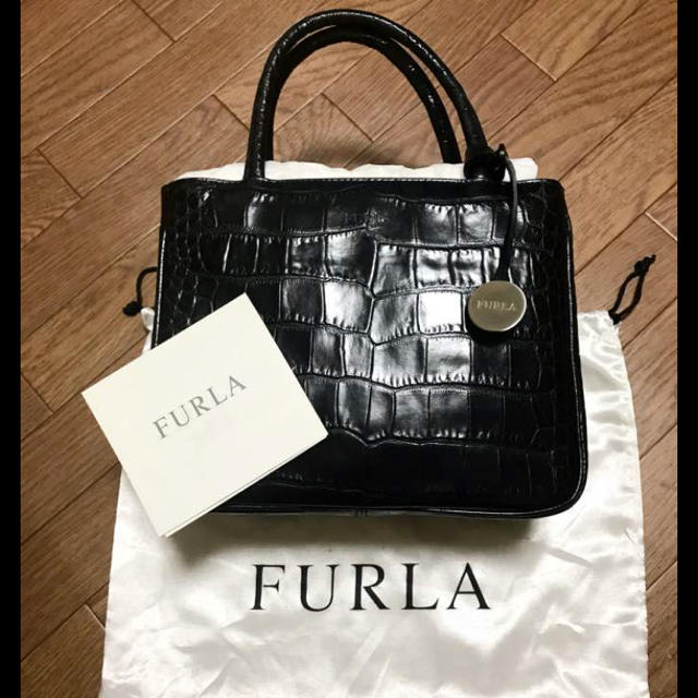 フルラ FURLA クロコ ハンドバッグ トップハンドル ピンクベージュ