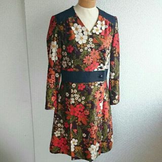 レトロ M 極美品 花柄 モダン ワンピース チュニック 古着 高畑充希(ひざ丈ワンピース)