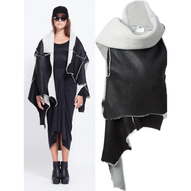 Ann Demeulemeester(アンドゥムルメステール)の新品Ann Demeulemeesterムートンレザーベスト変形ジレ ジャケット レディースのジャケット/アウター(ムートンコート)の商品写真