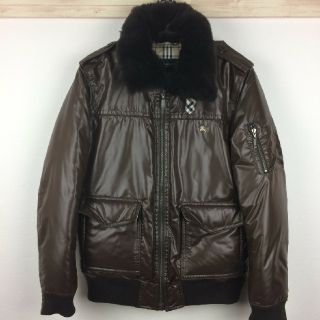 バーバリーブラックレーベル(BURBERRY BLACK LABEL)の美品 BURBERRY BLACK LABEL ダウンジャケット ブラウン L(ダウンジャケット)