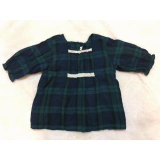 ビケット(Biquette)のビケット 95㎝ チェック柄 グリーン チュニック丈 トップス カットソー(Tシャツ/カットソー)