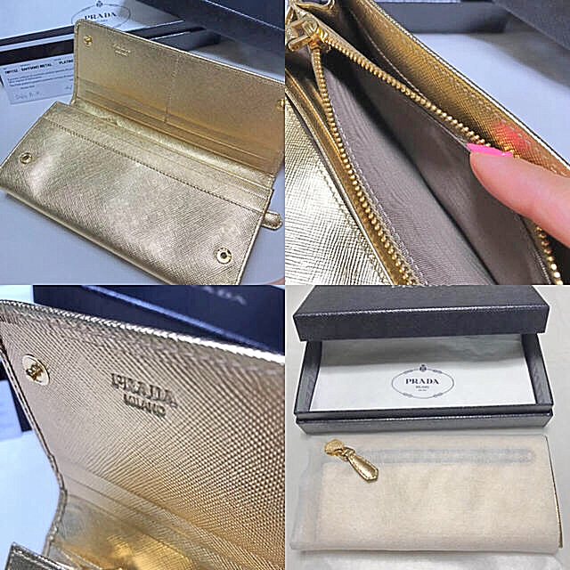 PRADA(プラダ)の美品 PRADAギャラ付正規品 プラダ財布 サフィアーノ ゴールド 長財布 レディースのファッション小物(財布)の商品写真