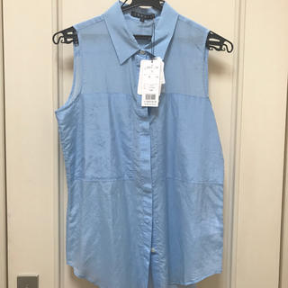 セオリー(theory)の元値1.6万 セオリー ノースリーブシャツ ブラウス 水色 ブルー シルクシャツ(シャツ/ブラウス(半袖/袖なし))