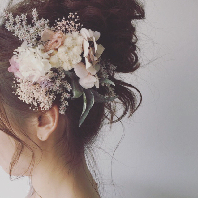 ドライフラワー ヘアアクセサリー ヘッドドレス 結婚式 プレ花嫁 ハンドメイドのウェディング(ヘッドドレス/ドレス)の商品写真