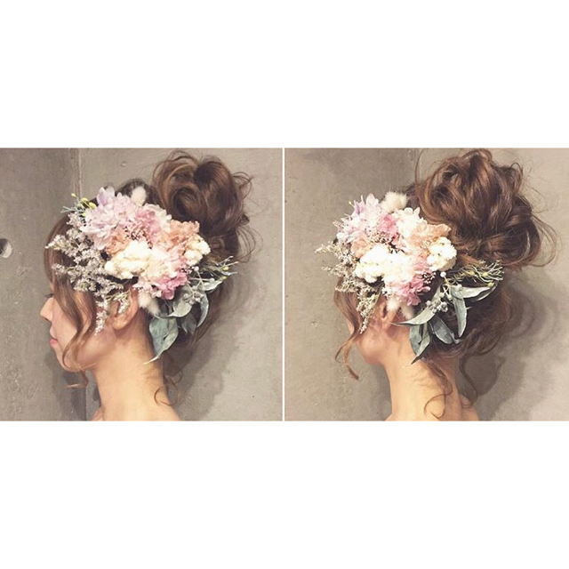 ドライフラワー ヘアアクセサリー ヘッドドレス 結婚式 プレ花嫁 ハンドメイドのウェディング(ヘッドドレス/ドレス)の商品写真