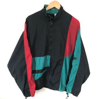 ナイキ(NIKE)の良柄 90s ナイキ アシンメトリー ナイロンジャケット マルチ XL 黒タグ(ナイロンジャケット)