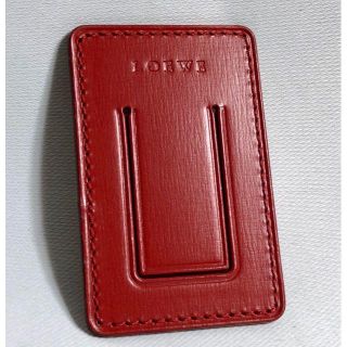 ロエベ(LOEWE)の正規新古 ロエベLOEWE ロゴ文字 レザーマネークリップ 赤 財布 ウォレット(マネークリップ)