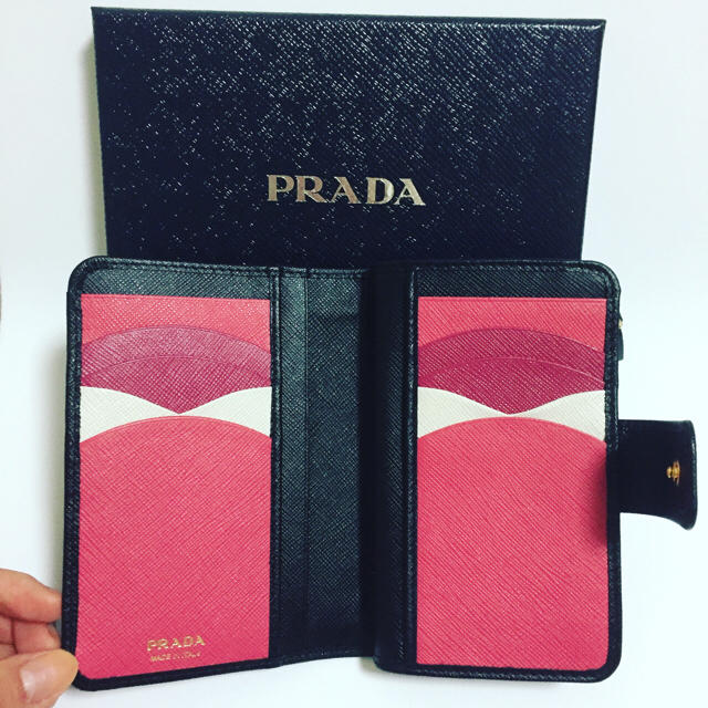 PRADA   プラダ サフィアーノレザー バイカラー 折財布 ブラック♪新品