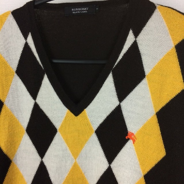 BURBERRY BLACK LABEL(バーバリーブラックレーベル)の美品 BURBERRY BLACK LABEL 長袖ニット 薄手 アーガイル柄 メンズのトップス(ニット/セーター)の商品写真