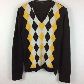 バーバリーブラックレーベル(BURBERRY BLACK LABEL)の美品 BURBERRY BLACK LABEL 長袖ニット 薄手 アーガイル柄(ニット/セーター)